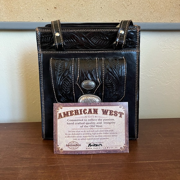 American West Hand Tooled Leather Purse Handbag - Picture 10 of 11